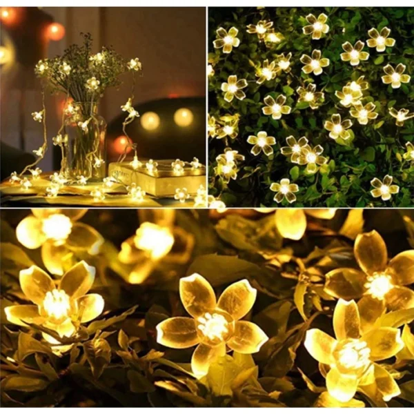 ชุดไฟประดับ ดอกเดซี่ สีวอร์มโทน น่ารักมินิมอล ใช้โซล่าเซลล์