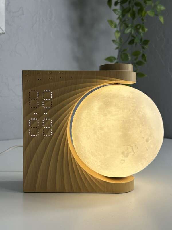 ไฟตั้งโต๊ะดวงจันทร์ ฝังไม้