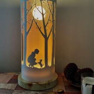 ไฟตั้งโต๊ะทรงกระบอก ภาพเงาต้นไม้