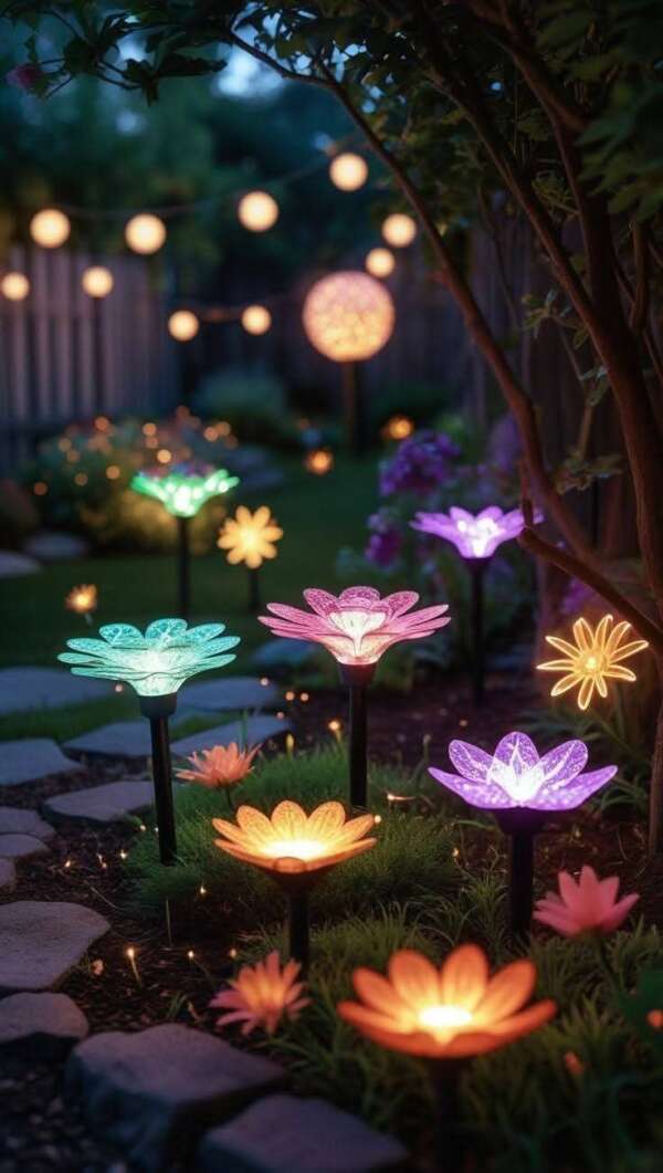 ไฟสนามดอกไม้ หลากสี พลังงานแสงอาทิตย์