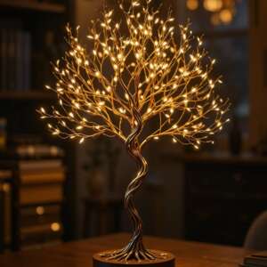 ไฟต้นไม้ประดับ LED สีทอง พร้อมฐาน