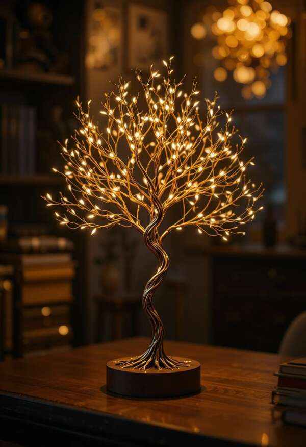 ไฟต้นไม้ประดับ LED สีทอง พร้อมฐาน